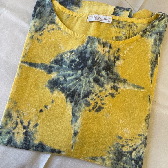 Yellow and blue  Tie-Dye Italian 100% linen pull over - Picture 1 of 4